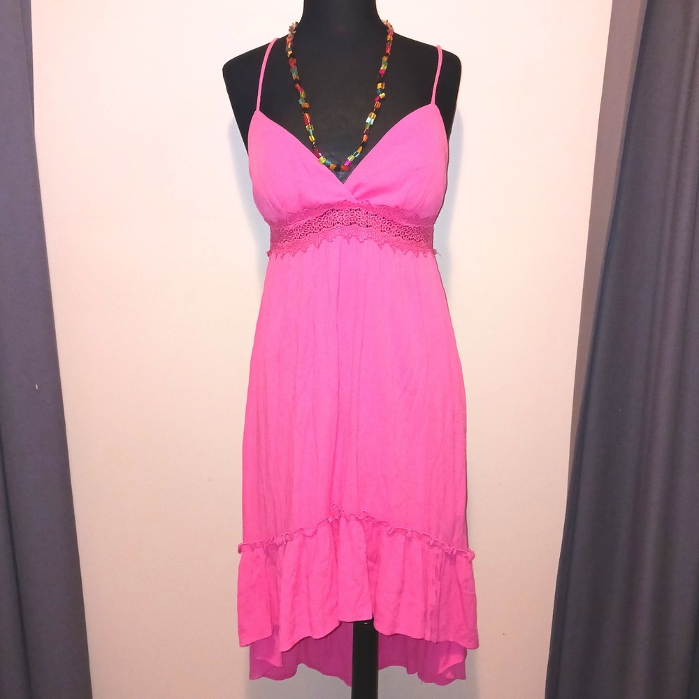 Bohemian Crochet Babydoll Dress No Boundaries High Low adjustable Sundress Bra M